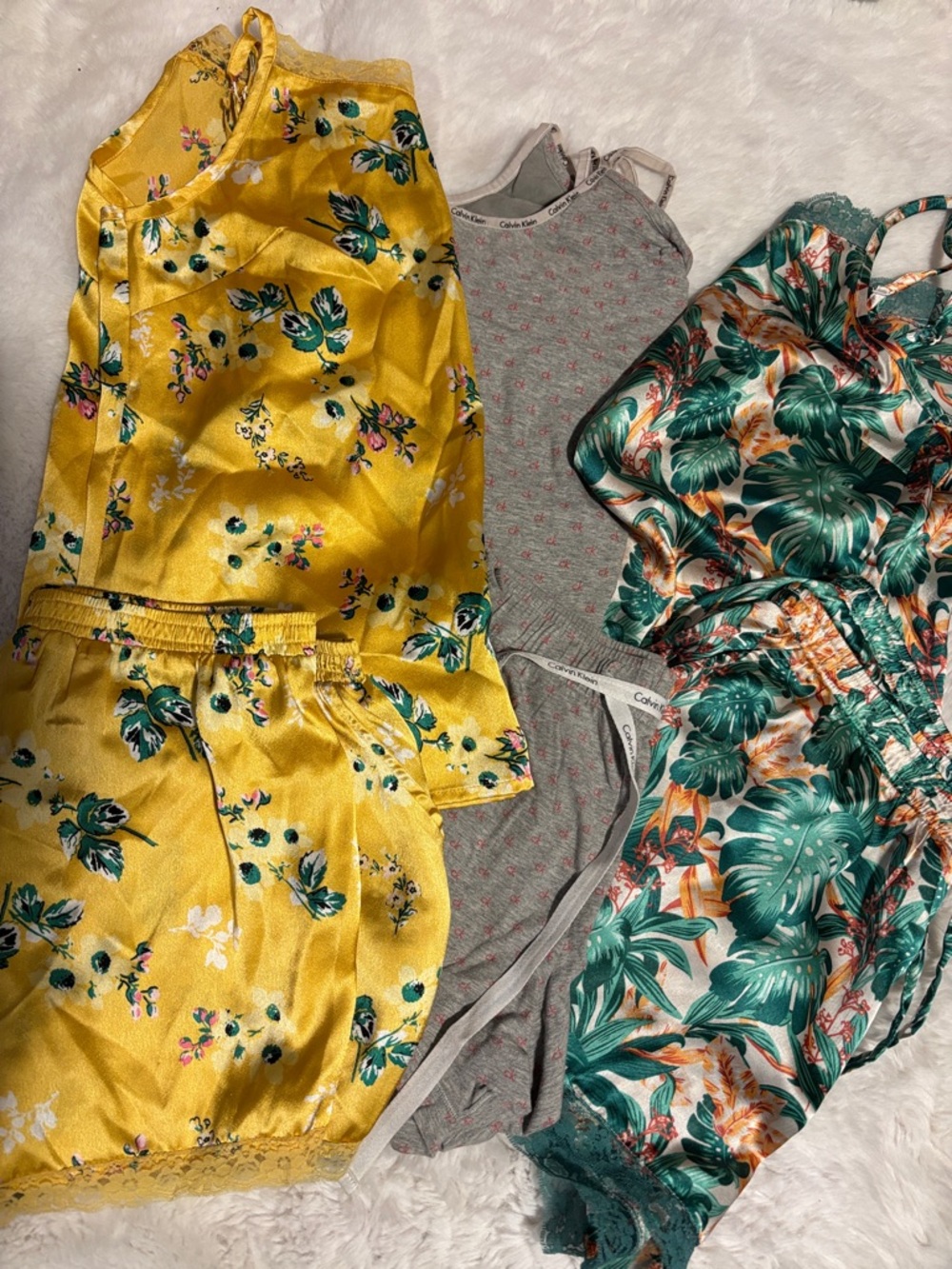 Floral Satin and Cotton Pajama Set Bundle